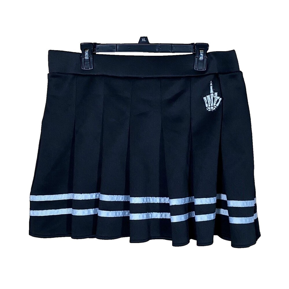 Women's 1X Pleated Mini Skirt Skater Skeleton Gothic Festival Grunge Stretch